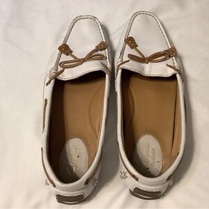 Clarks Women's White and Tan Loafers